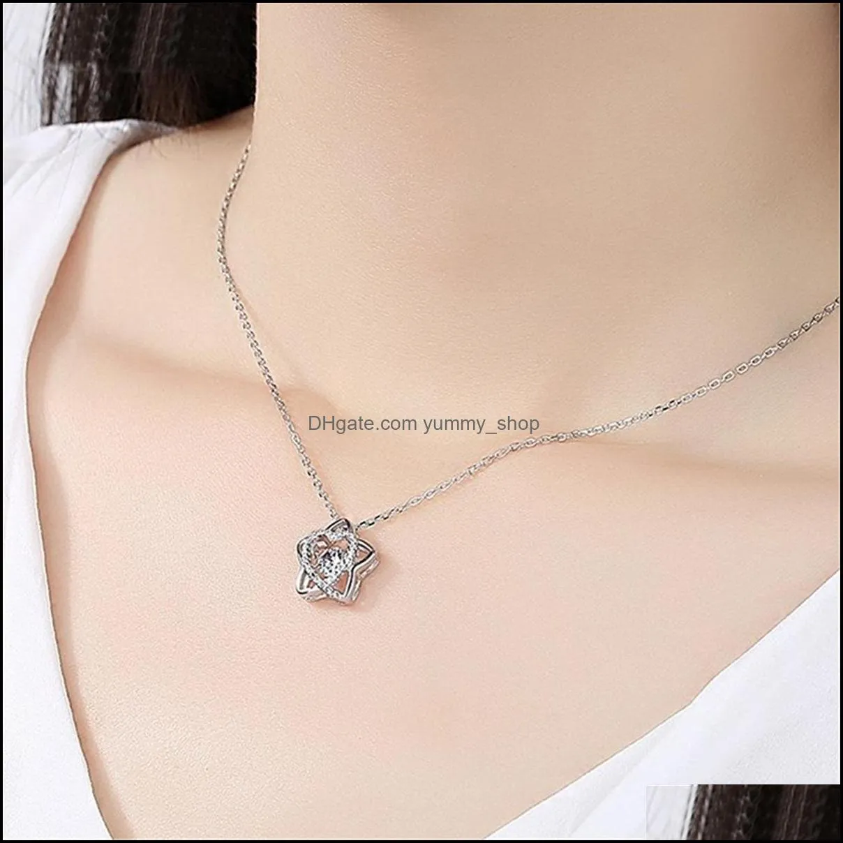 silver hexagram star of david crystal heart pendant necklace for mom cz rhinestone lucky love heart choker mother day jewelry gift women