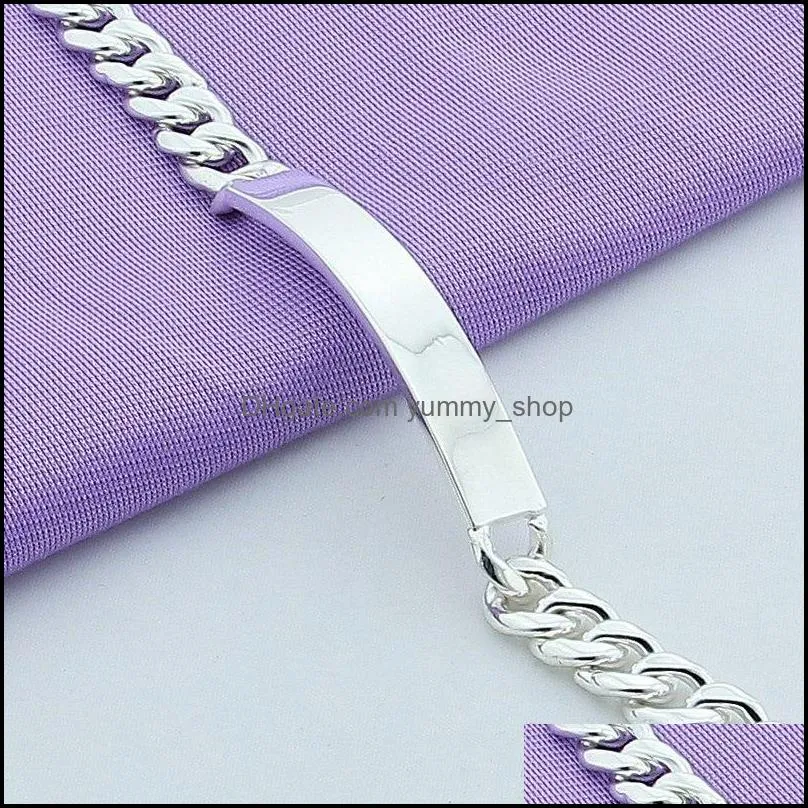 925 sterling silver 10mm smooth sideways chain bracelet for men woman charm wedding engagement party fashion jewelry 1273 t2