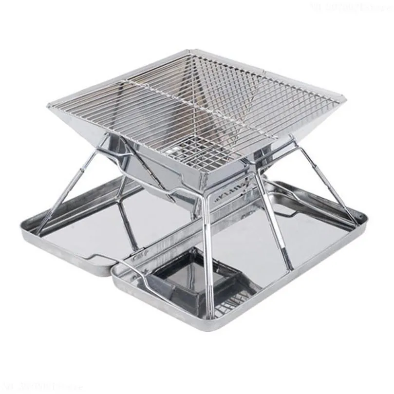 stainless steel outdoor charcoal bbq grill rack folding bbq barbecue accessories portable home kitchen camping cooking tools