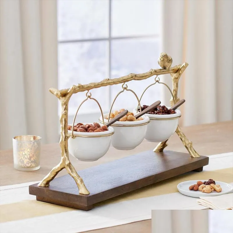 dishes plates gold oak branch snack bowl stand resin christmas rack with removable basket organizer party decorations