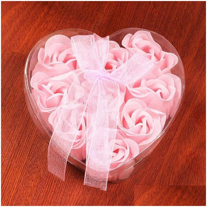 9pcs scented rose flower petal bouquet valentines day gift heart shape gift box bath body soap wedding party favor