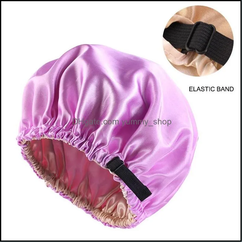  silk satin bonnet night sleep cap hat for women fashion adustable pure color wear head cover bonnet beautiful hair accessories 255