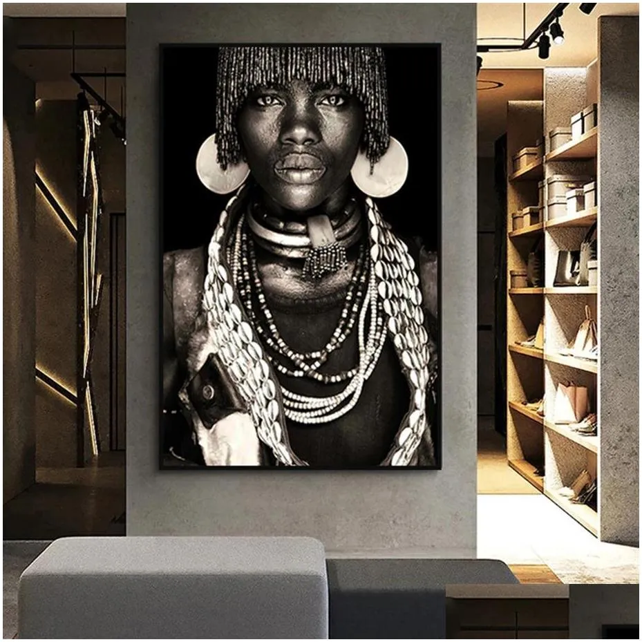 african wall art primitive tribal women canvas painting modern home decor black woman pictures print decorative paintings mural202w