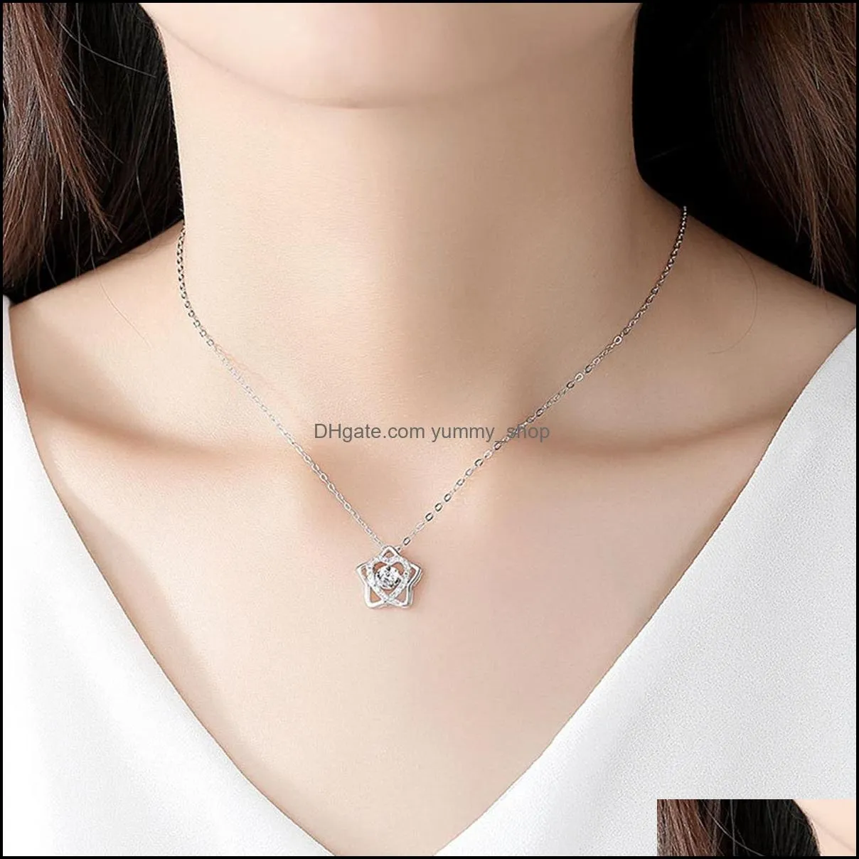 silver hexagram star of david crystal heart pendant necklace for mom cz rhinestone lucky love heart choker mother day jewelry gift women