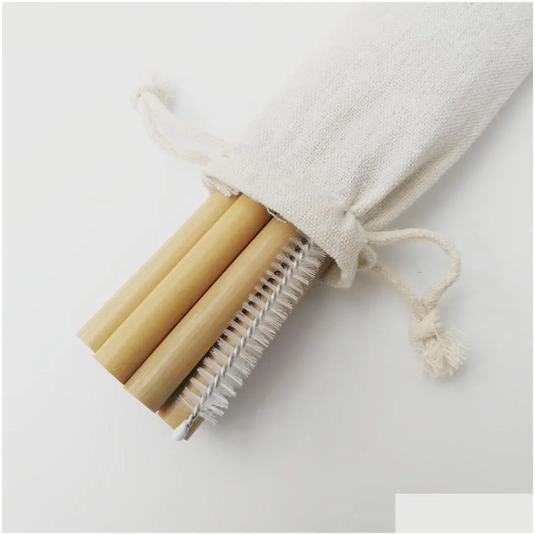 6pcs yellow bamboo straws ecofriendly bamboo straw with drinking straws cleaning brush and close bag household drinking straw