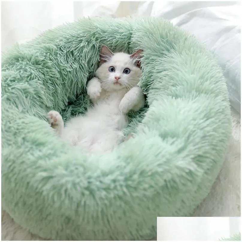 round soft large cat bed fur warming pet dog beds for small medium dogs cats nest winter warm sleeping cushion puppy mat wy1318yfa