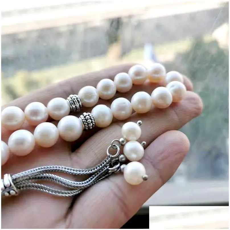 charm bracelets tasbih natural pearl style freshwater pearl misbaha rosary bead pearl bracelet women love gift islamic jewelry eid gift
