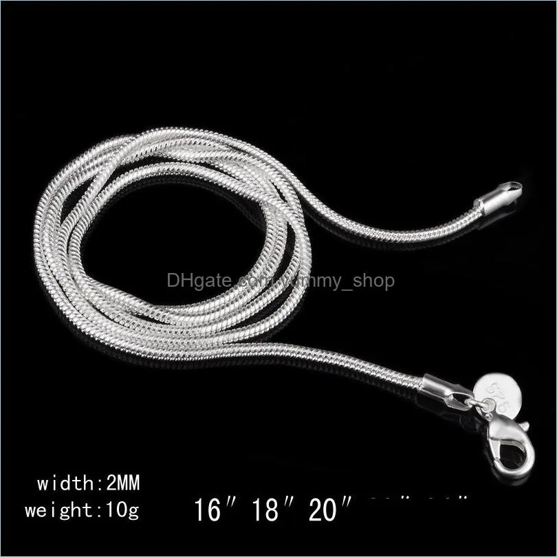 2mm 925 sterling silver snake chain necklace 16 18 20 22 24 inch chains designer necklace jewelry wholesale factory price 412 q2