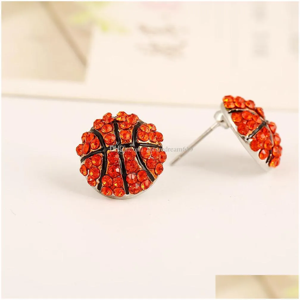 unique basketball volleyball baseball softball earrings studs 2019 rhinestone crystal bling earrings women girl sports fashion jewelry