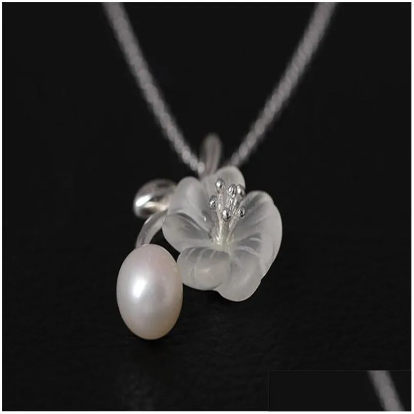 new ethnic jewelry 100 925 sterling silver natural pearl crystal flower pendant necklaces for women lovers gifts