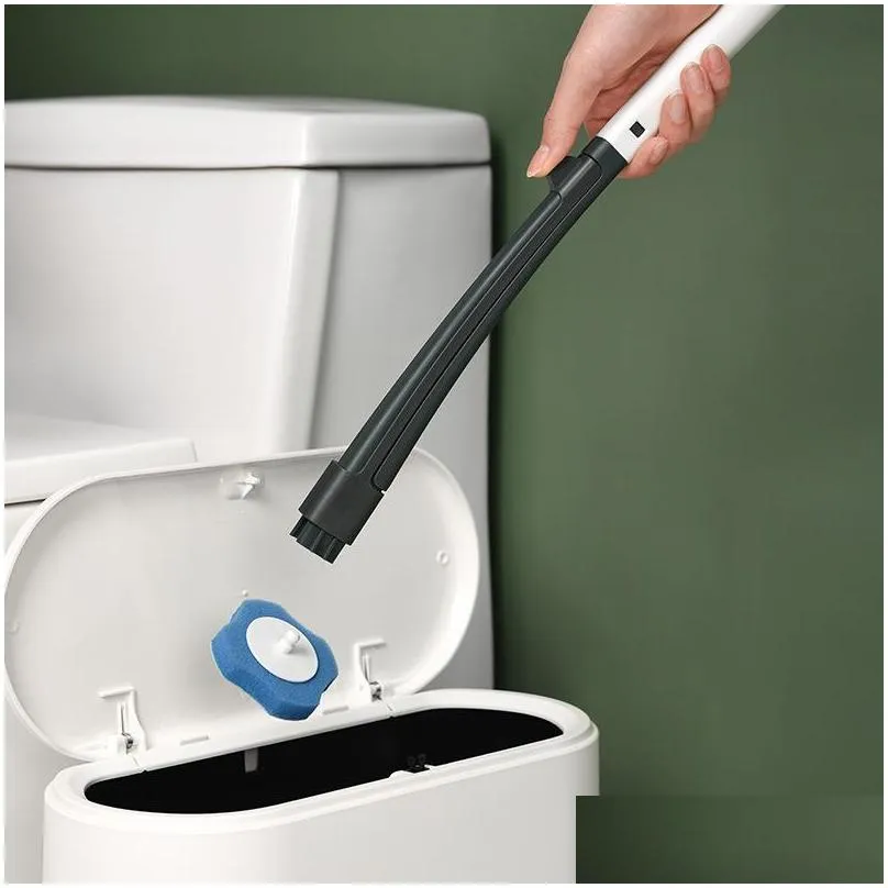 disposable long handle toilet brush with holder cleaning storage holders and 8 refill heads zwl538