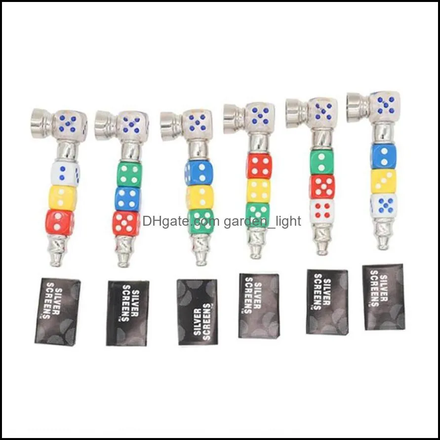 detachable dice shape smoking pipe metal pipes with filter fashion dice pipe color beads splicing removable metal small pipe smoking