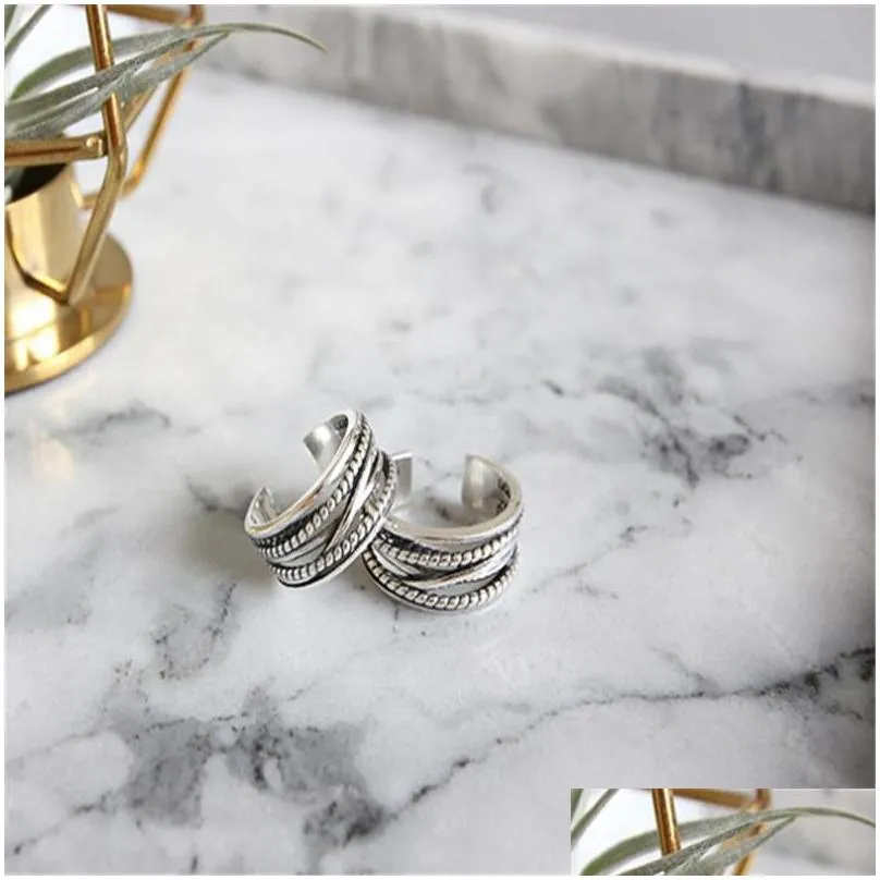 genuine silver jewelry 925 sterling silver multilayer wrap twist vintage open ring for women men vintage retro adjustable statement