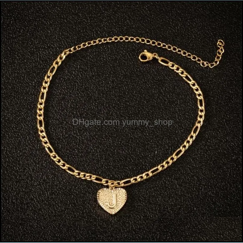 vintage gold az letter anklet for women stainless steel alphabet leg bracelets heart charm ankle bracelet gift for friend 792 q2