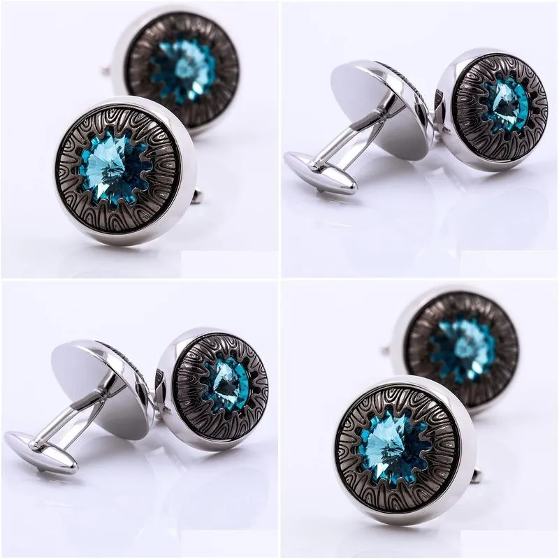 cuff links kflk brand mens shirt cuff button high quality blue crystal retro cufflinks wedding gift button products guests 221022