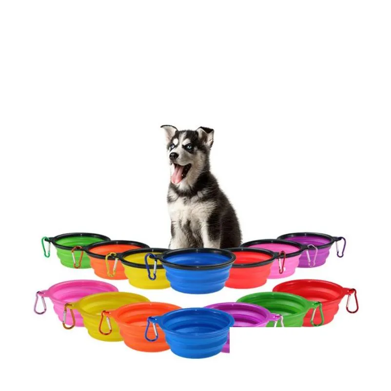 feeders dog cat water dish feeder silicone foldable feeding bowl travel collapsible pet feed tools 12 colors wll537