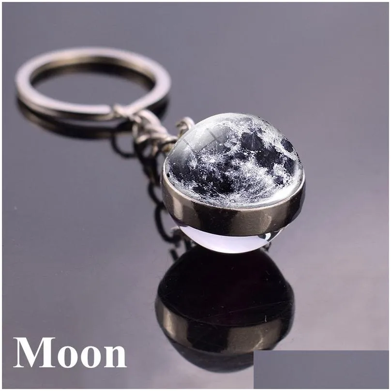 keychains lanyards 17pcsset solar system set planet keyring galaxy nebula star keychain moon earth picture double side glass ball key chain