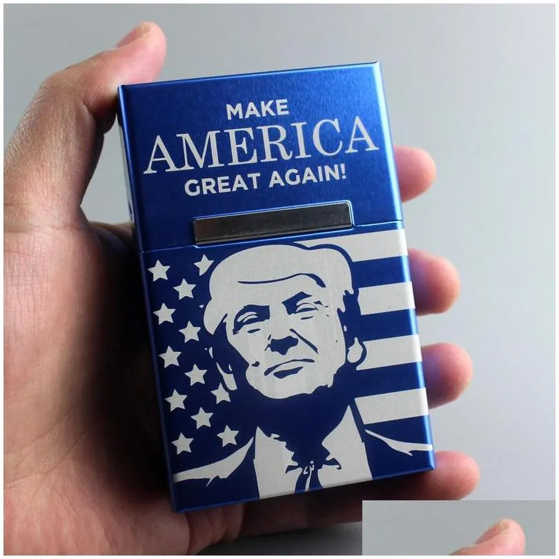 creative cigarette case trump make america again aluminum alloy clamshell magnet cigaret cover