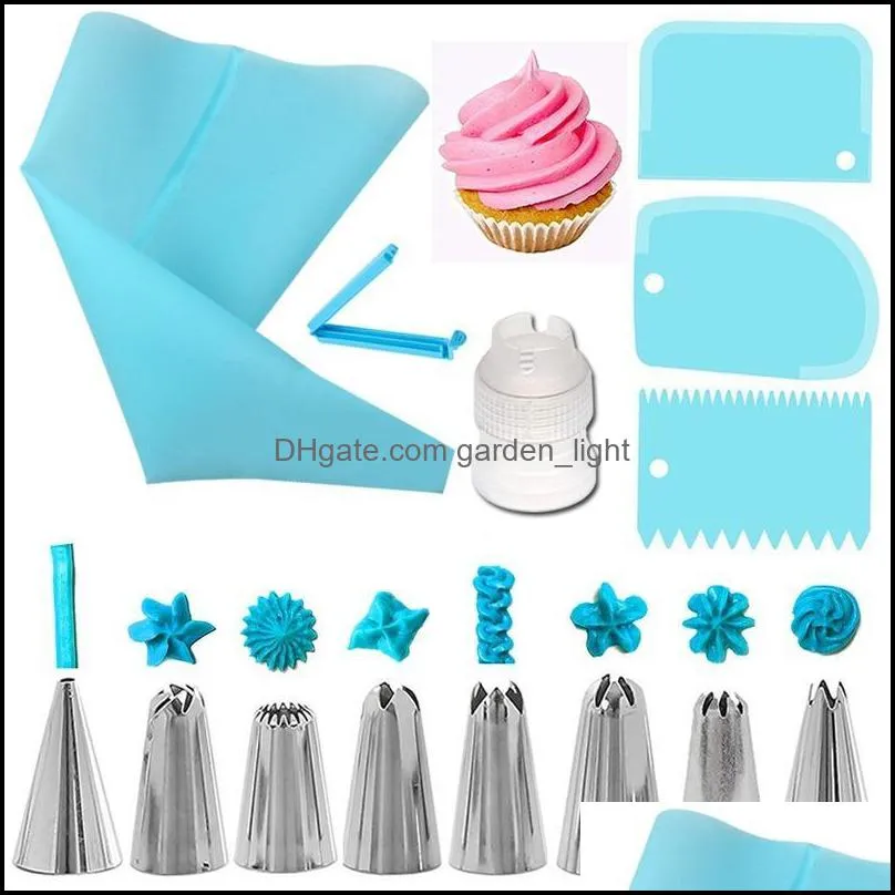 baking pastry tools 14 pieces cake decorating kit reusable cream silicone piping bag nozzles tips scrapers accessories