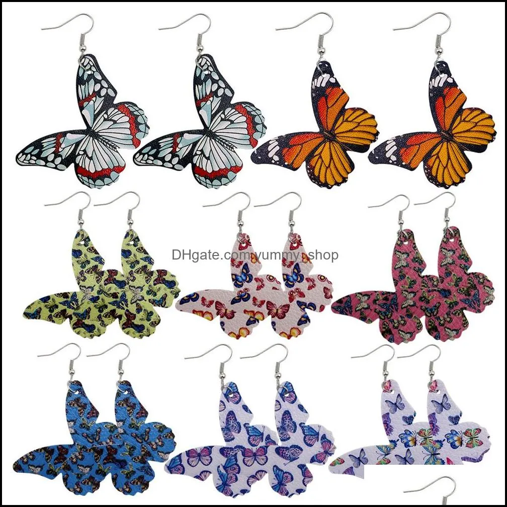 bohemian womens earrings fashion color leather butterfly stud earrings animal sweet colorful stud earrings girls jewelry