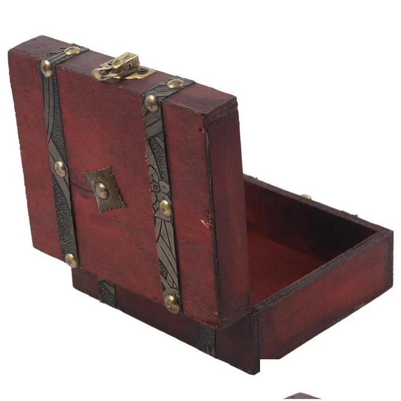 topwooden vintage lock treasure chest jewelery storage box case organiser ring gift