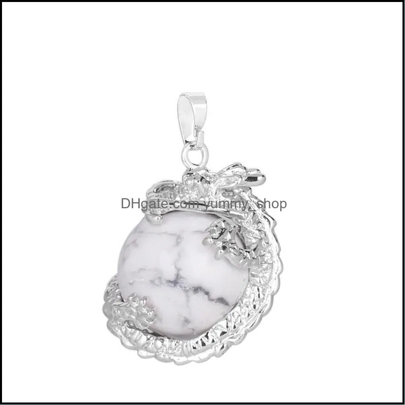 csja china dragon wrapped unisex jewelry collection natural stone ball bead pendant for diy handmade necklaces pink crystal 1662 v2