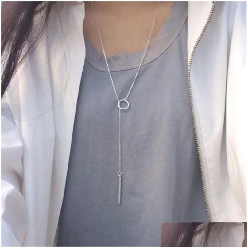 100 925 sterling silver circle strip bar pendant necklaces adjustable chain necklaces for women wedding jewelry gifts long chain