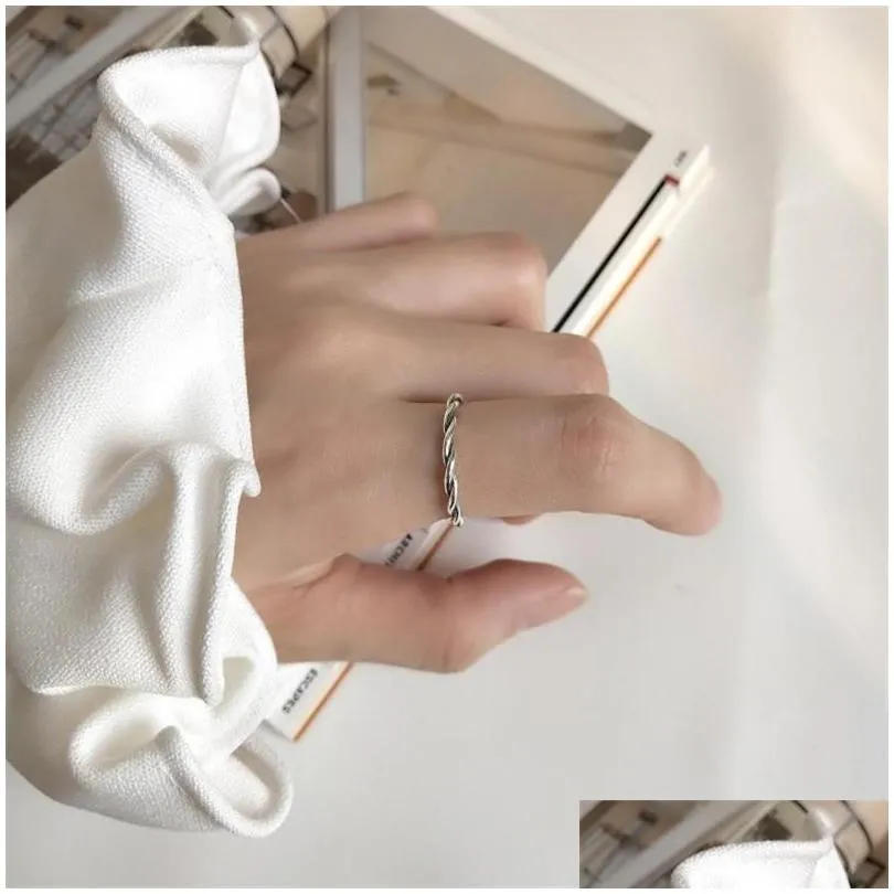 authetic 925 sterling silver twist woven rings for girls students vintage silver open size finger ring lovers gifts