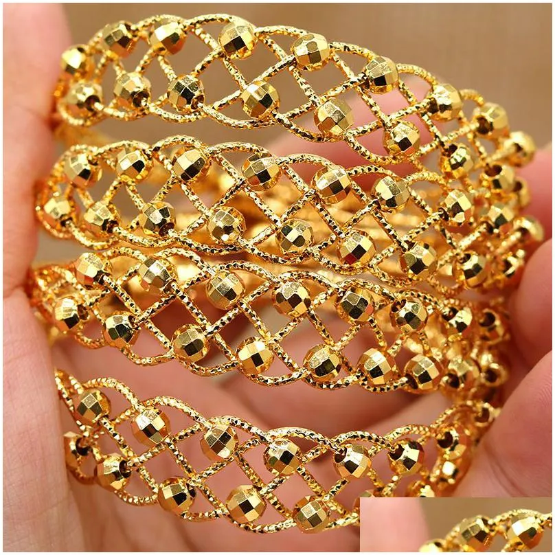 bangle 24k copper 4pcs ethnic bead gold color saudi arabic bangles for girls bracelet women girl africa bangles wedding jewelry 221028