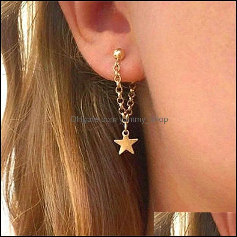 dangle tassel star earrings gold color chain angle long earrings statement ear for wedding women elgant girls wholesale jewelry gifts 120