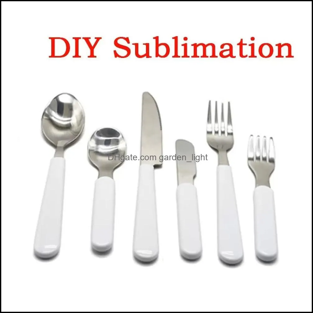 diy sublimation kids aldult cutlery stainless steel tableware westernstyle tableware cutlery white blank knife fork spoon