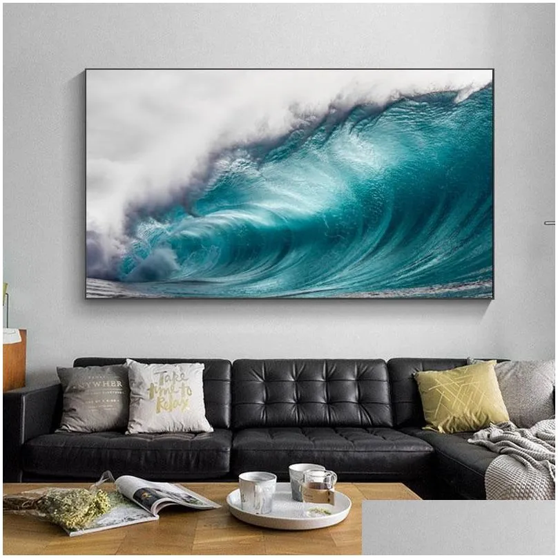 paintings modern oil painting printed on canvas abstract ocean wave landscape poster wall pictures for living room decor