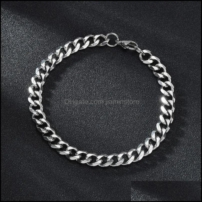 classic stainless steel chain bracelet for men women punk 3/5/7mm width cuban link chain bangle fashion party never fade jewelry gift