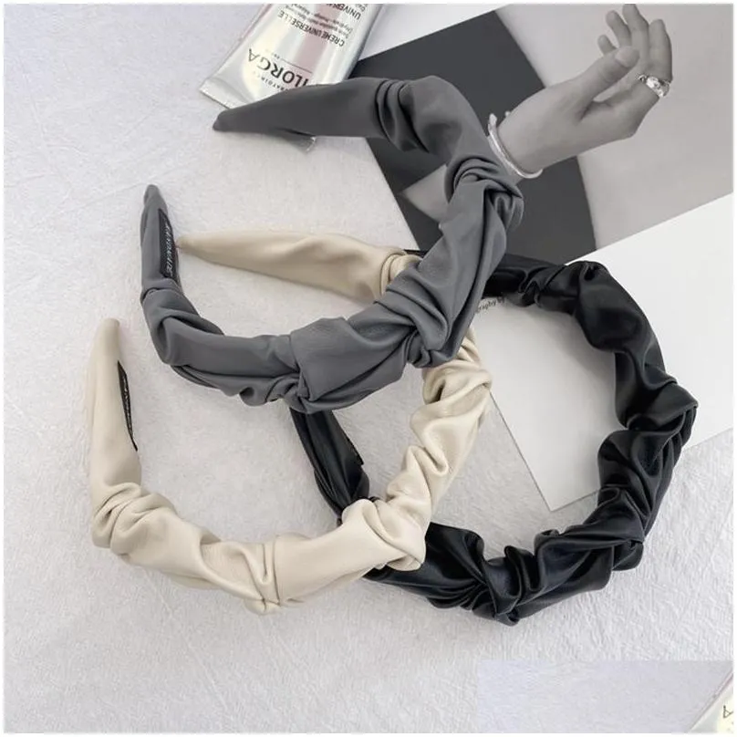 hair accessories pu leather fold headband fashion woman made wash hairband boutique cute hoop hipster headwear