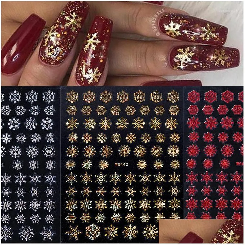 nail stickers 3d white christmas snowflakes blue bronzing xmas nails for year decoration sparkly glitter winter slider foils