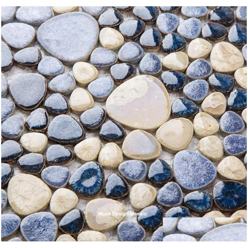 wallpapers blue beige pebbles fambe glazed ceramic mosaic sample tile for bath floor swimming pool decor wall sticker