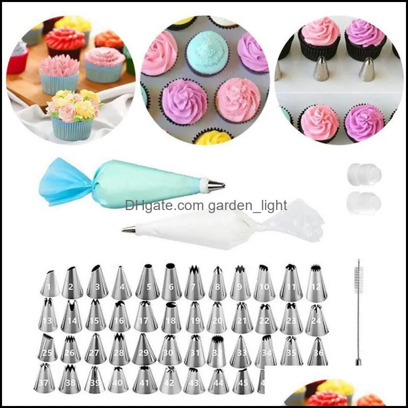 baking pastry tools 62/51pcs plastic bag stainless steel nozzle kitchen diy icing cream reusable bags set cake decorating