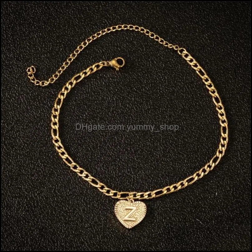 vintage gold az letter anklet for women stainless steel alphabet leg bracelets heart charm ankle bracelet gift for friend 792 q2