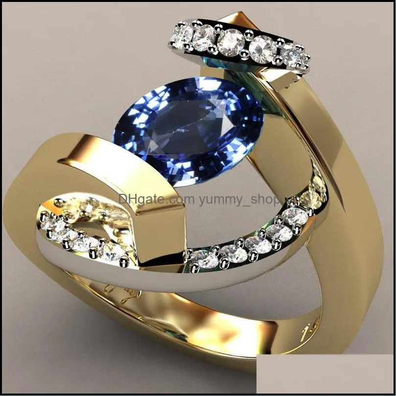 blue white zircon stone ring male female yellow gold wedding band jewelry promise engagement rings for men