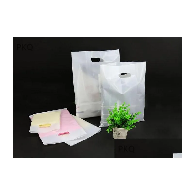 50pcs plastic useful boutique gift bags packing carrier bags white transparent packaging bag