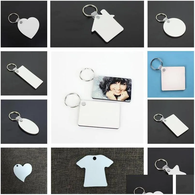 11 styles sublimation blank diy keychains party favor sundries mdf wooden key pendants thermal transfer doublesided keyring white gift keychain