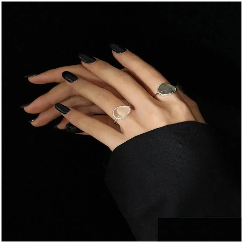 100 925 sterling silver moon stone crystal rings for women new irregular adjustable statement ring birthday gifts