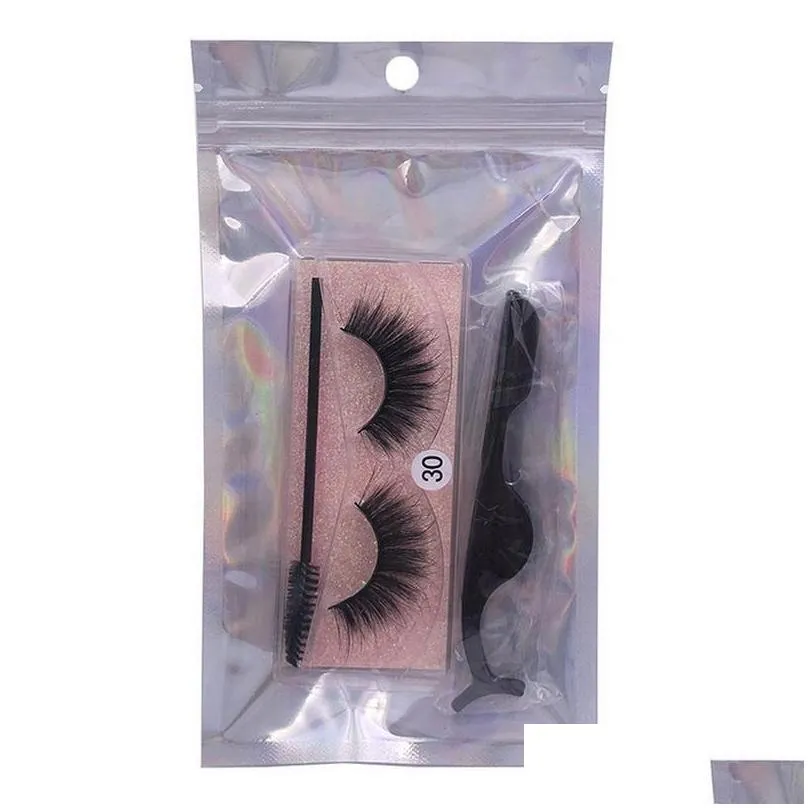 makeup eyelash packaging box eye lashes set thick lengthening 20 style single packaging boxes with tweezer brush opp bag