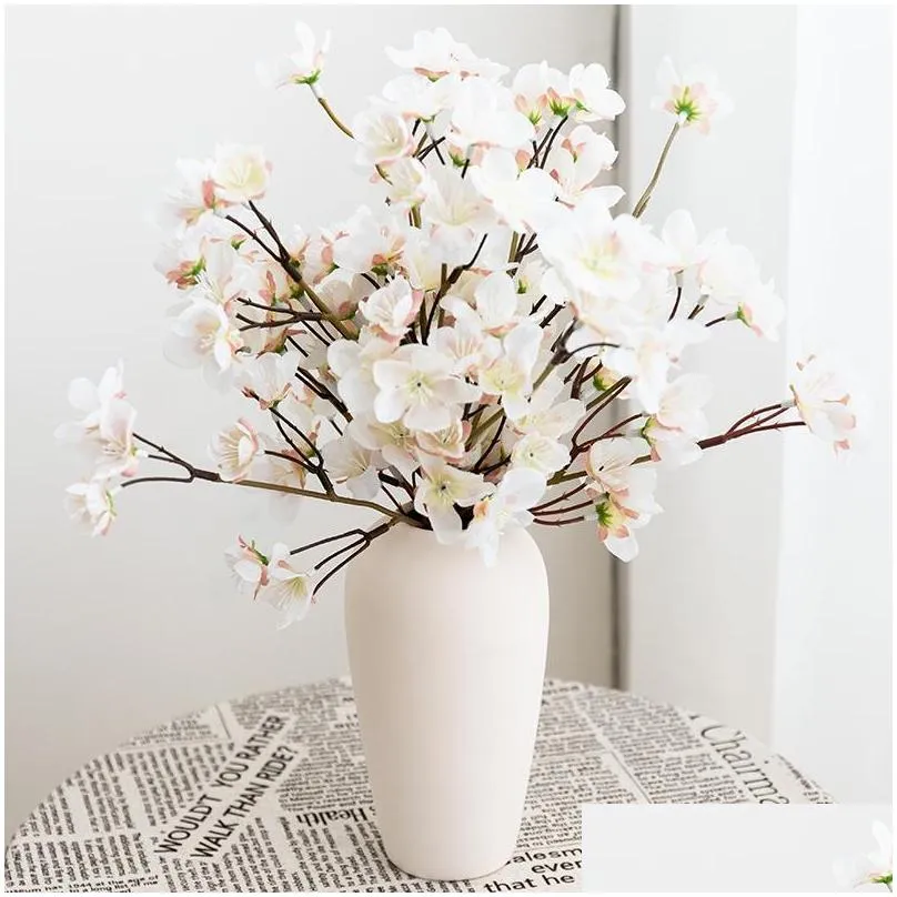 decorative flowers wreaths 3pc silk artificial flower white cherry blossom wedding party decoration high quality simulation fake home