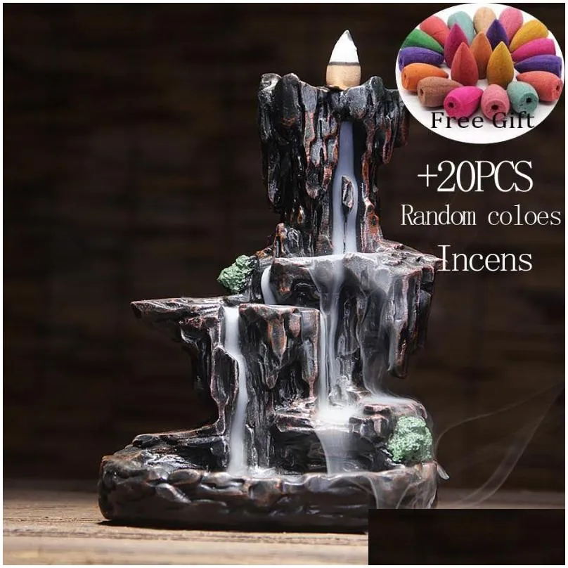 fragrance lamps mountains river waterfall incense burner fountain backflow aroma smoke censer holder office home unique craftsadd20