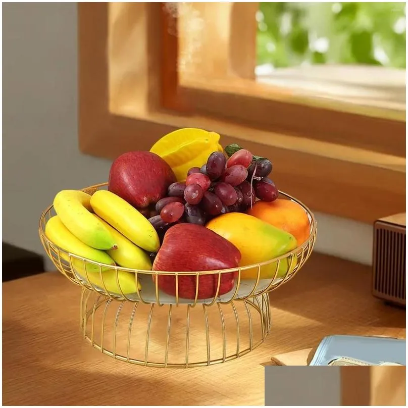 plates iron wire fruit basket serving bowl table centerpiece single tier dish for household kitchen counter cabinet