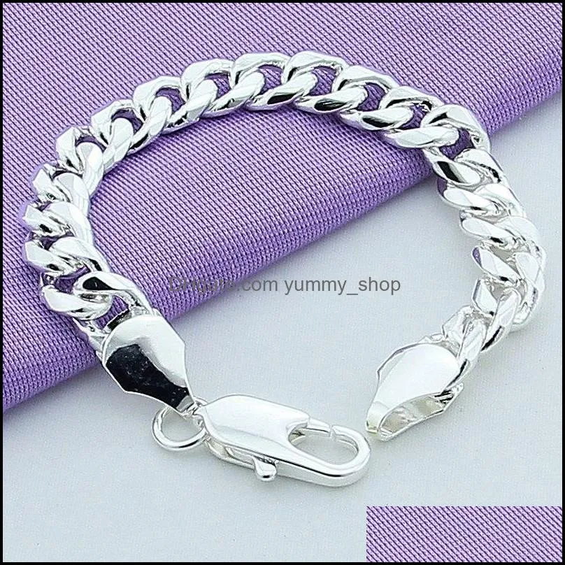 925 sterling silver 10mm smooth sideways chain bracelet for men woman charm wedding engagement party fashion jewelry 1273 t2
