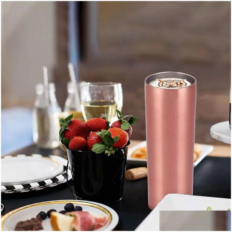 20oz skinny cups tumbler stainless steel coffee mugs with lids colorful straws insulated vacuum tumblers slim straight cup beer water bottle