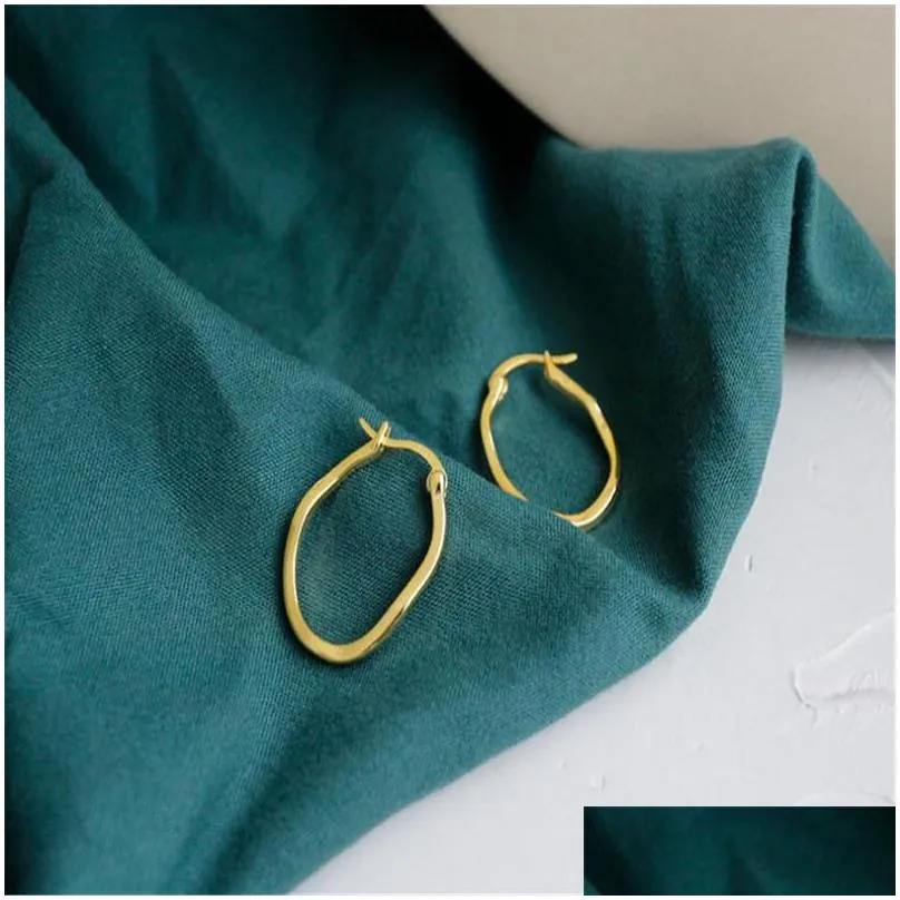 authentic 925 sterling silver hollow circle earrings for women girls geometric irregular concave convex oval hoop earring