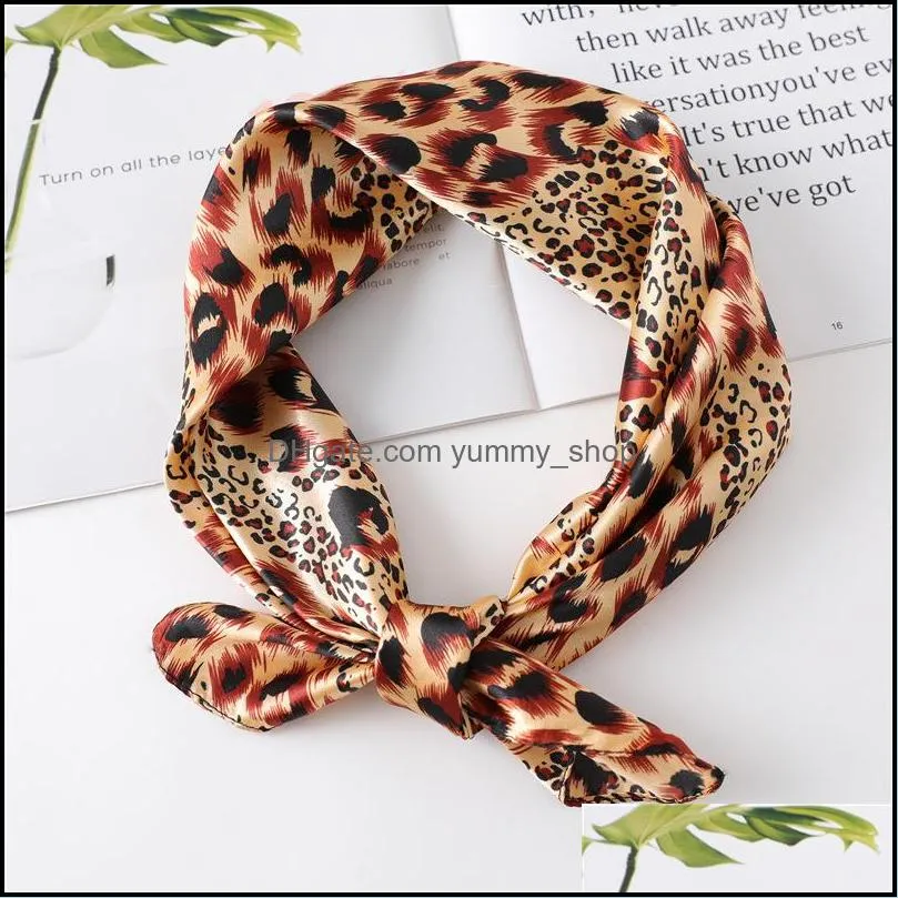 silk leopard scarf print lady square neck foulard shawl and wraps female kerchief fashion designer bandanas women accessories